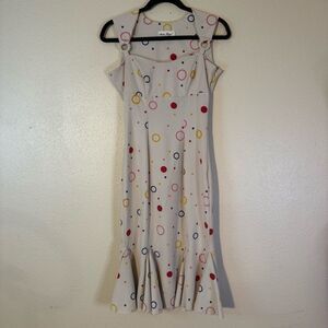 Bettie Page Cream Dress with Colorful Circles XS